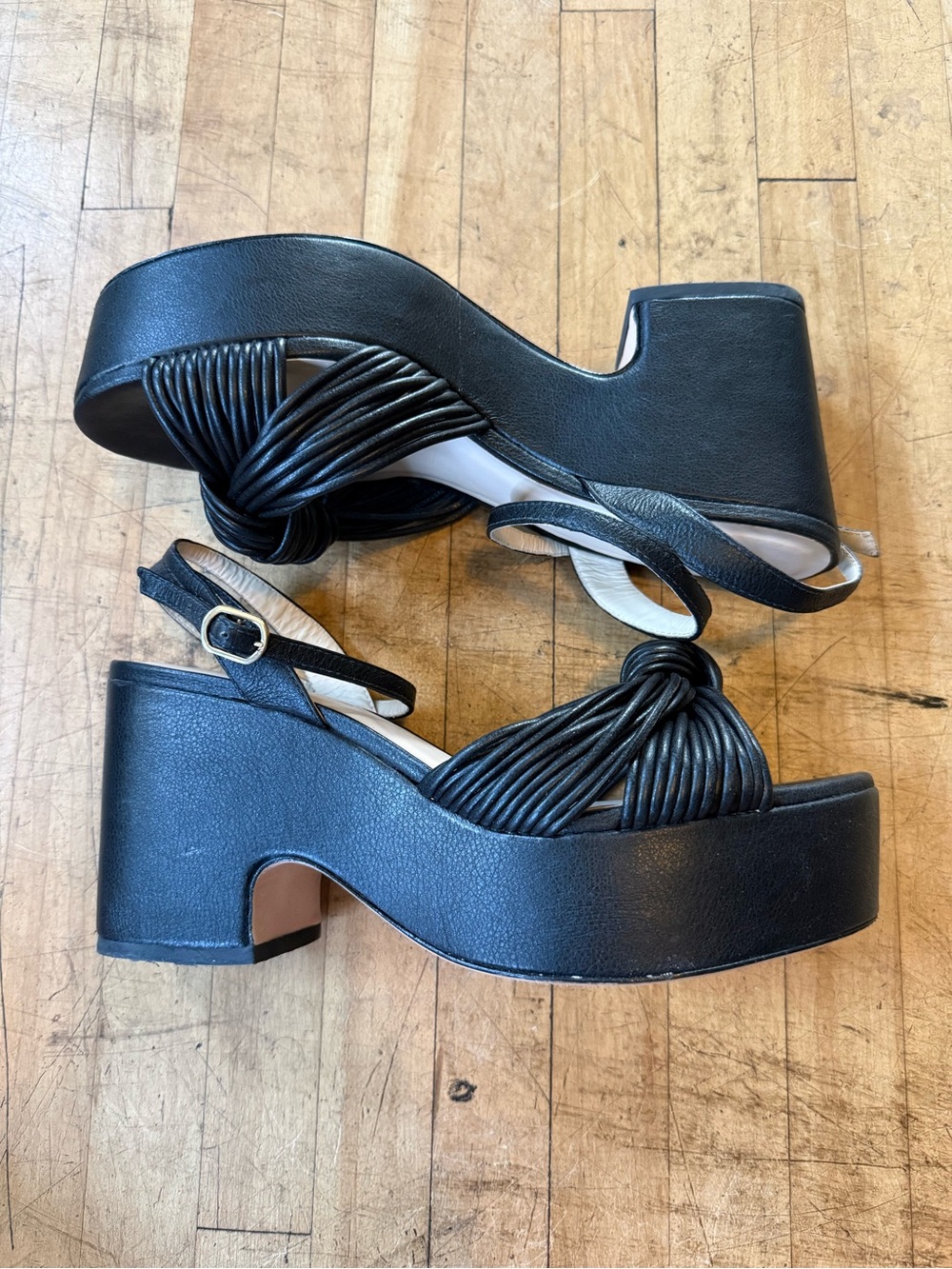 GUILHERMINA Knotted Leather Platform Sandals Wraparound Ankle Strap Anthro US 7 - Picture 6 of 9
